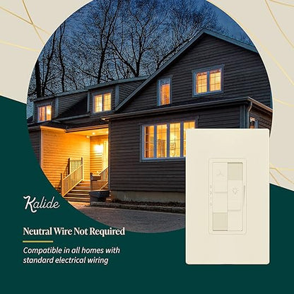TOPGREENER Kalide Combo Dimmer Switch with 3-Speed Fan Control, Light and Fan Combination Switch, Single Pole, 2.5A, 200W LED/CFL, Neutral Wire Not Required, TGDSFS3-LA, Light Almond