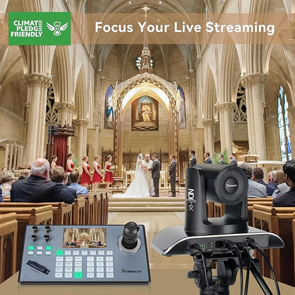 Tenveo NDI PTZ Camera AI Humanoid & Face Auto-Tracking, HDMI/LAN/USB3.0 PoE PTZ Camera 20X Optical Zoom IP Live Streaming, FHD 1080P 60FPS, for Church Services Worship Video Conference Live Streaming