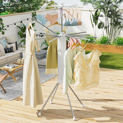 JOOM 4 Legs Double Layer Clothes Drying Rack, Garment Rack Portable and Foldable Space Saving Laundry Drying Rack - Drying Rack Clothing Floor Folding Balcony Bedroom Household Aluminum