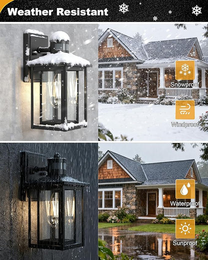 LTBLIGHT Motion Sensor Dusk to Dawn Outdoor Light, 4-Modes Adjustable Black Exterior Lighting Fixture, Waterproof Outside Wall Mount Lantern for Home, Entry, Backyard, Patio, 120V