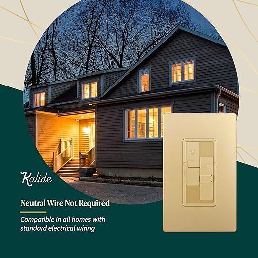TOPGREENER Elite Series Kalide Dual Load Dimmer Light Switch, Double LED Dimmer Switch, Full Range Dimming, Single Pole, 120VAC, 60Hz, 200W LED/CFL, Neutral Wire Not Required, TGDDS-GD, Gold