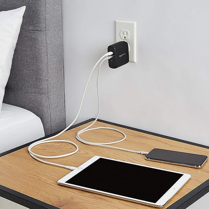 Amazon Basics 68W Two-Port GaN Wall Charger with 2 USB-C Ports (60W, 18W) with PD for Laptops, Tablets & Phones (iPhone 16/15/14/13/12/11/X, iPad, MacPro, Samsung, and More), Non-PPS, Black