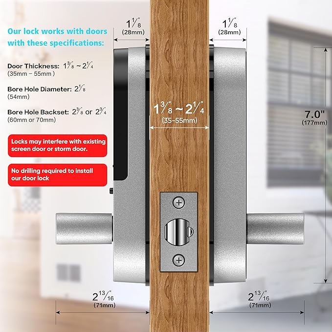 Keyless Entry Keypad Smart Door Lock with Handle & Knob – Digital Deadbolt for Front, Bedroom, Office & Interior Doors, App Control for Airbnb, Guests & Kids, Easy DIY Install (No Fingerprint)