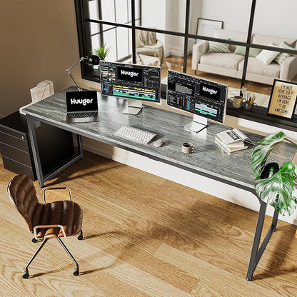 Huuger Computer Desk, 80 Inch Office Desk, Gaming Desk with Storage, Writing Desk Work Desk for Home Office, Study, Long Simple Desk, Large Legroom, Metal Frame, Grey