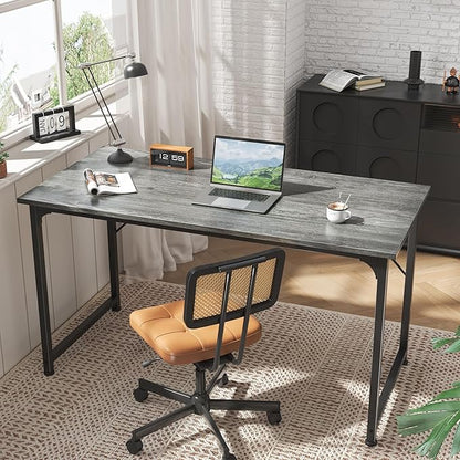 Huuger Computer Desk, 55 Inch Home Office Desk, Gaming Writing Work from Home Study Desk, Large Legroom, Sturdy Metal Frame, Modern Simple, Grey