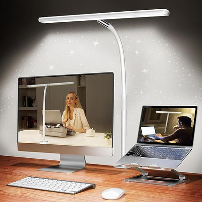 Airlonv LED Desk Lamp for Office Home, Eye-Caring Desk Light with Stepless Dimming Adjustable Flexible Gooseneck, 10W USB Adapter Desk Lamp with Clamp for Reading, Study, Workbench (White)