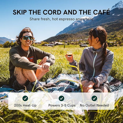 OutIn Nano Portable Electric Espresso Machine, Travel Coffee Maker for Camping, Car Coffee Maker Self-Heating with USB-C, With Ground Coffee & NS Capsule for RV, Hiking, Office