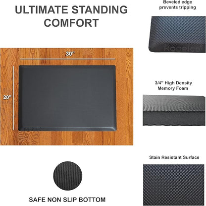 Rocelco 43" Height Adjustable Standing Desk Converter with Anti Fatigue Floor Mat - Tall Stand Up Tabletop Riser and Tablet Slot - Computer Workstation - Deep Keyboard Tray - Black (R VADRB-43-MAFM)