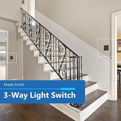 LIDER Brushed Black Minimalist Design Decorator Switch, Frameless Paddle Wall Light Switch, On/Off Rocker Switch, 3-Way or Single Pole, Residential Grade, UL Listed, 3 Wire, 15A 120-277VAC, 5 Pack