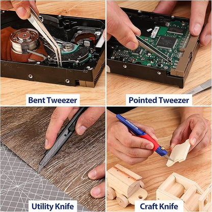 WORKPRO 33PCS Precision Repair Tool Set Includes Pliers Set, Screwdrivers Set, Craft & Utility Knife, Tweezers, Electronic Repair Tool Kit with Pouch for Laptops, Phones, Computer & Gaming Accessories