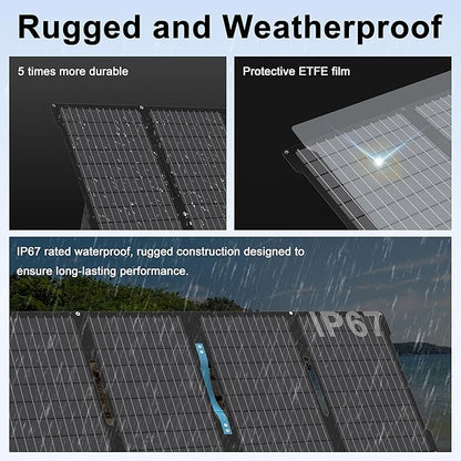 E-POWO 60W Portable Solar Panels Chargers with USB-C, USB-A and DC Outputs Foldable IP67 Waterproof Solar Panel for Camping,Power Emergency for Small Power Station,Phones, Power Banks