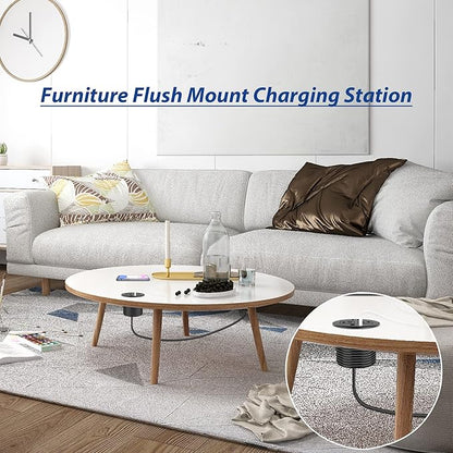 3 inch Desktop Power Grommet USB C,20W Fast Charging Station,Furniture Recessed Power Strip,2 Outlets,3 USB Ports,Flush-Mount for Desktop, Workspace Essential Desk Outlet,2 Pack (Black)