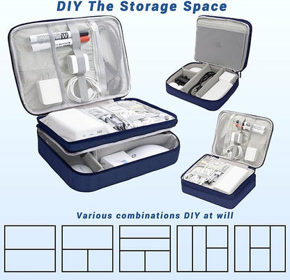 Electronics Organizer,Travel Cord Organizer Pouch, Portable Cable Organizer Bags, Waterproof Electronic Accessories Storage Case for Cables, Cords, Charger, Phone (Three Layer-NavyBlue)