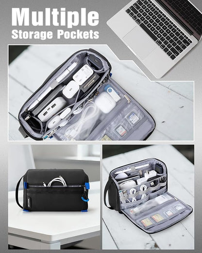 Electronics Organizer Travel Case, Water Resistant Tech Bag Charger Pouch for Cord, Cable, Cards, Phone, Airpods, Black