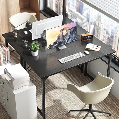 Huuger Modern Simple Office Desk, 40 Inch Gaming Desk with Storage, Black Metal Frame, Large Legroom
