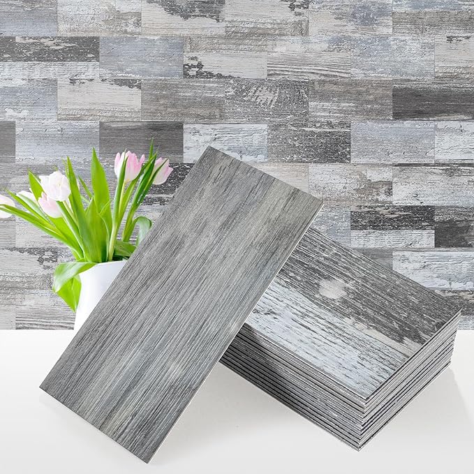 Vamos Tile 100-Piece Peel and Stick Backsplash Seamless Tile,3''x6'' Distressed Wood PVC Subway Tile,Stick on Backsplash for Kitchen/Bathroom/Laundry Room