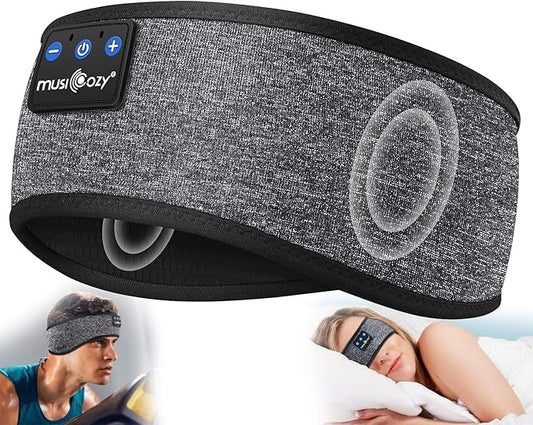 MUSICOZY Bluetooth 5.4 Sleep Headphones Sports Headband Headphones, Wireless Earphones Music Sleep Earbuds for Side Sleepers Sleeping Eye Mask for Women Men Workout Running Cool Unique Gifts