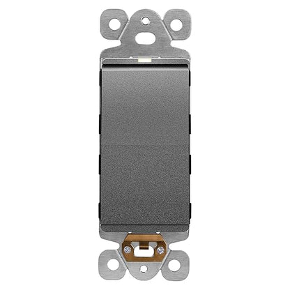 LIDER Minimalist Design Matte Finish Lighted Decorator Switch, Frameless Paddle Light Switch with Locator Light, Grounding Screw, 15A 125V, UL Listed, LS15-1P-SG, Space Gray