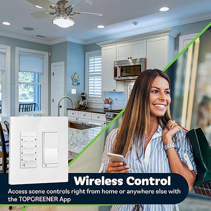 TOPGREENER Smart Light Switch Wi-Fi Scene Controller, 8-Button Programmable Home Automation, Neutral Wire Required, 2.4GHz Network, UL Listed, FCC Compliant, TGWFSC8, White