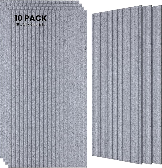 10 Pack Large Acoustic Panels,48 x 24 x 0.4 Inch Sound Proof Foam Panels for Walls，Premium Noise Dampening Panels,Sound Panels for Media Room, Office and Studio,Silver Gray
