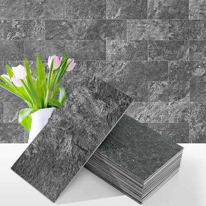 Vamos Tile 100 Pieces Peel and Stick Backsplash Tiles, 3" x 6" PVC Subway Tile, Black Slate Stick on Backsplash Tiles for Kitchen/Bathroom/Fireplace/Laundry/Camper