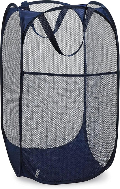 Handy Laundry Collapsible Mesh Foldable Hamper 14" x 14' x 24" Navy Blue